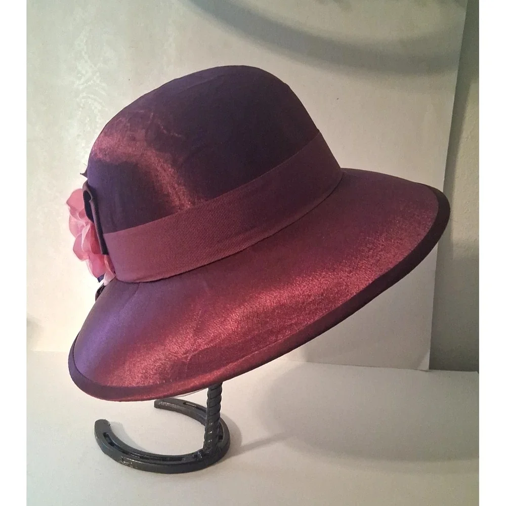 August Hat Co. Women's Burgundy Sheen Wedding Church Dress Hat with Flowers